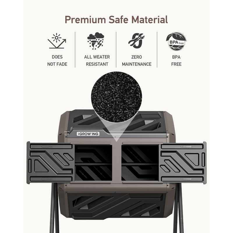 THEGROW'ING Updated 43 Gallon Compost Bin Outdoor, Fast Assemble Tumbling