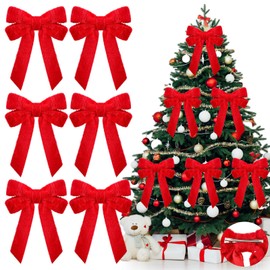 Soulchen 12 Pcs Large Red Christmas Bow Bulk, 9x13 inch Faux Fur Plush Christmas Tree Bows Xmas Bowknot Decorations for Xmas Tree Wreath Wall Banister Wedding Holiday Party Favor Decor