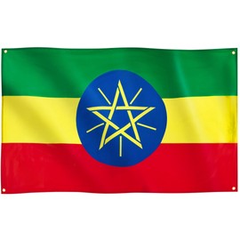 Runesol Ethiopia Flag, 91x152cm, 3ft x 5ft, 4 Grommets, Eyelet In Every Corner, Ethiopian Flag, Imperial Flag, The Ethiopian Pennants, Premium Flags, Inside, Outside, Vivid Colours
