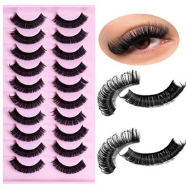 LuckForever 10 Pairs False Eyelashes Russian Strips Eye Lashes Wispy False Lash Fluffy Eyelash Extension Natural Look D Curly Fake Eyelashes Reusable Volume Eye Lash for Women Girls