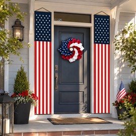 4th of July Patriotic Door Banners for Front Porch Decor – USA Flag Hanging Signs for Independence Day Parties