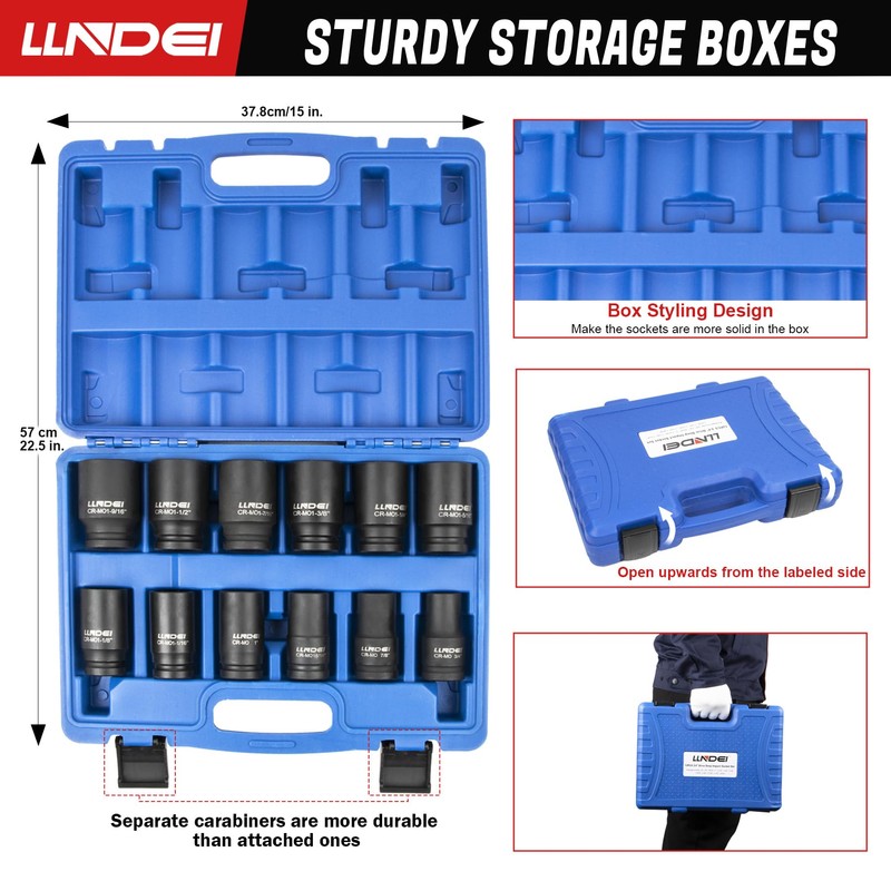 LLNDEI 3/4 inch Drive Impact Socket Set, 12 Piece Heavy