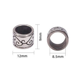 UNICRAFTALE Pack of 10 12 mm Column Beads Stainless Steel Beads Antique Silver Tube Beads 8.5 mm Large Hole Beads Beard Beads Hair Beads Metal Spacer Beads for DIY Bracelets Necklaces Jewellery Making