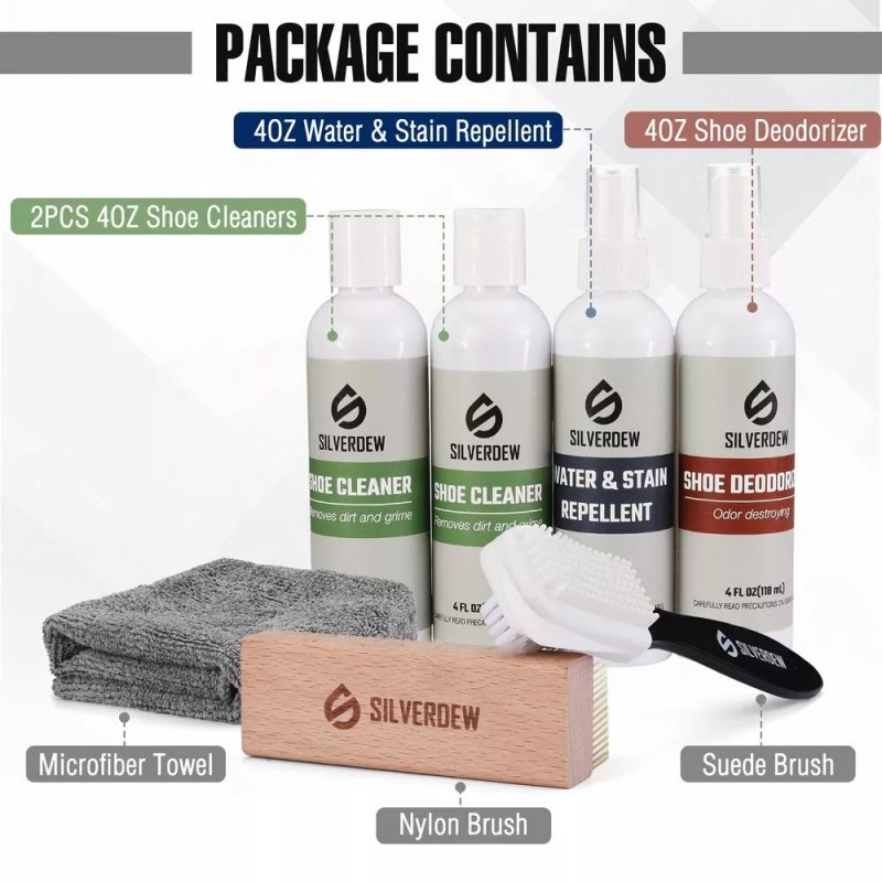SILVERDEW 7PCS Shoe Cleaning Kit, 2 Bottles Shoe Cleaner, Deodorizer,