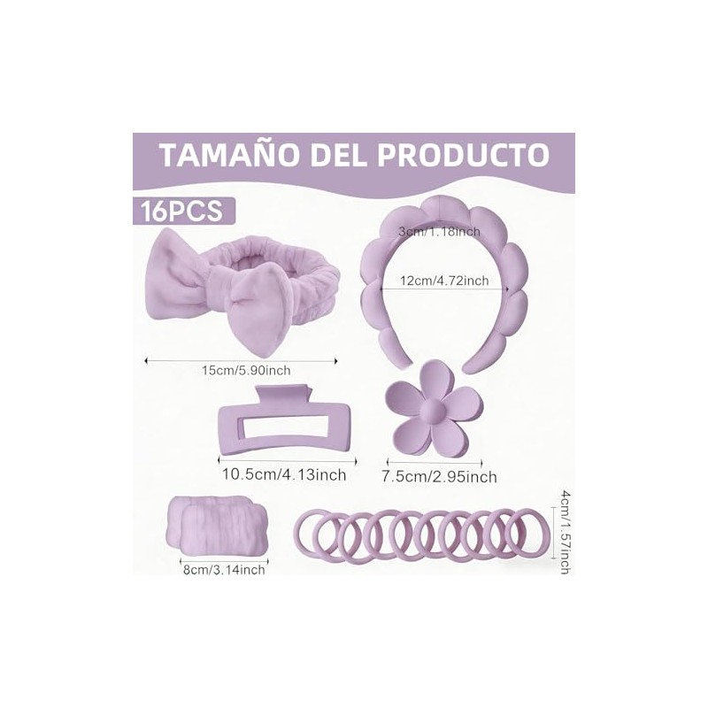 Set de 16 Piezas con Diademas Skincare para Mujer y