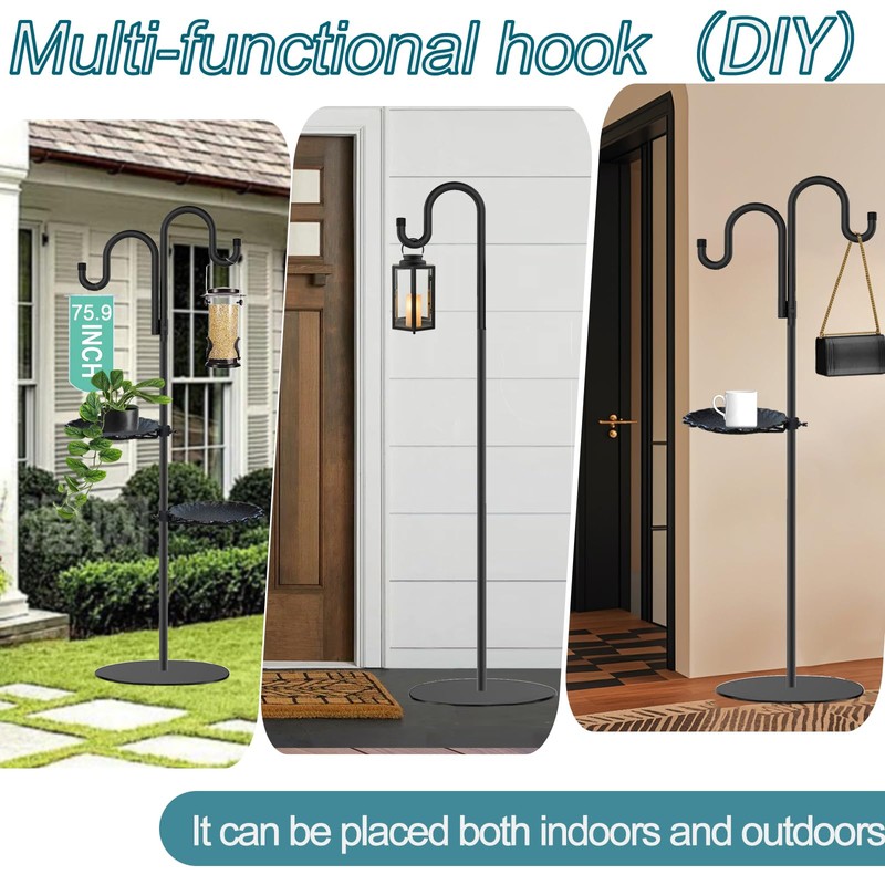 Upgraded 74" Shepherd's Hook Stand plant，Bird Feeder，Wind Chime Hanger Stand,