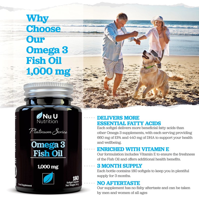 Omega 3 Fish Oil 1000mg - 180 Softgel Capsules -
