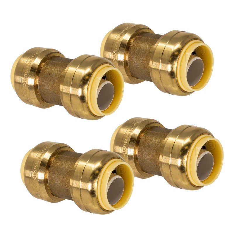 PROCURU 4-Pack 1/2-Inch Pushfit Coupling, Push-to-Connect Brass Plumbing Fitting for