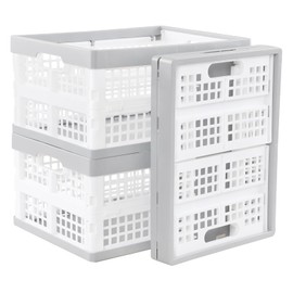 Cinkyou 3-Pack Plastic Collapsible Storage Crates, 15 L Folding Storage Crate