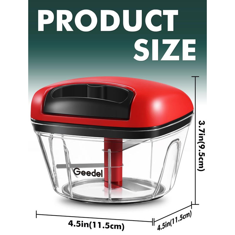 Manual Food Processor Vegetable Cutter, Geedel Pull Chopper with String,