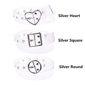 JinYu Heart/Round/Square Grommet Belts for Women Personality All-match Transparent Buckle Belt Wide Waist Decoration 1pack, Silver Round