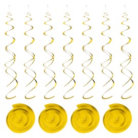 MECCANIXITY 30 Pcs Gold Party Hanging Swirls Double Strip Hanging Decorations Foil Swirling Hanging Plastic Ceiling Streamers Party Decorations for Birthday Party with Hang Tag Hook