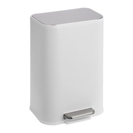 GarveeHome Bathroom Trash Can, 3.2 Gallon Stainless Steel Garbage Can with Lid, Rectangular Small Step Waste Bin with Foot Pedal & Removable Inner Bucket for Kitchen Bedroom Restroom (Matte White)