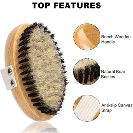 Beomeen 2Pcs Dry Brushing Body Brush for Lymphatic Drainage, Natural Bristle Dry Brush in Shower, Gentle Exfoliation Back Scrubber for Soft Skin