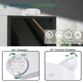 GRUENLICH LED Emergency Light with Battery Backup, Two Bug Eye Heads Adjustable Emergency Lighting, US Standard, AC 120-277V, Hardwired Commercial Emergency Light Fixtures for Business, 1-Pack