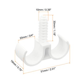 uxcell 20Pcs Plastic Pipe Clip, Double Water Pipe Clamps for 3/4"(20mm) Tube for Water Pipes and Tubing Hoses Support, White