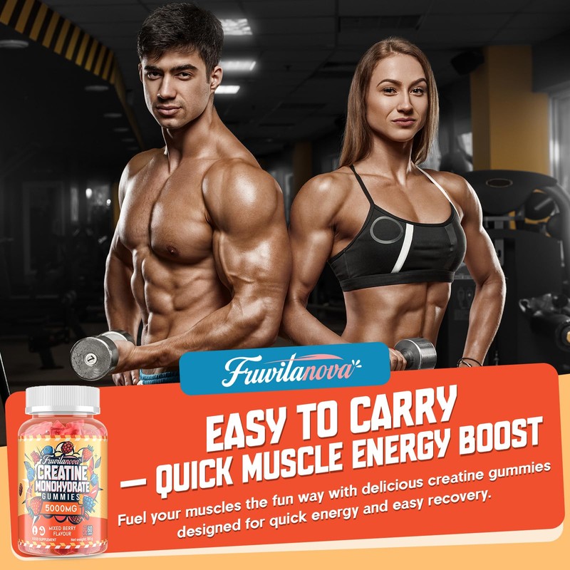 Fruvitanova Creatine Monohydrate Gummies - 5000mg per Serving, Fruit Flavor