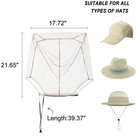 CozyCabin 3 Pcs Mesh Mosquito Head Net, Fully Covered Face Netting for Hats Head Mesh Protecting Net for Outdoor Hiking Camping Garden (Black/Gray/Begie-Large Set)