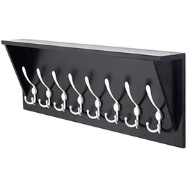 Coat Rack Wall Mounted Shelf with 8 Tri Hooks - Dseap 35â Heavy Duty Wood Entryway Shelf with Hooks, Coat Hanger Shelf, White