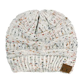 C.C Trendy - Gorro de punto trenzado grueso y suave y elástico, Confeti Marfil, Talla única
