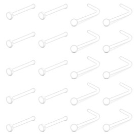 D.Bella 20G Clear Nose Studs Acrylic L Shape Nose Rings Retainer Bioflex Bone Pin Straight Nose Studs Flexible Nose Piercing Flat Ball Top for Men Women