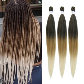 QIANHER Ombre Blonde Braiding Hair Pre Stretched Braiding Hair EZ Braids 3Packs/Lot 26 inch Women Braids Hot Water Setting Synthetic Hair Extension Crochet Braiding Yaki Straight Texture (#1B/27/613)