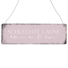 Interluxe Wooden Sign with German Text "Schlechte Laune bitte vor der Tür lassen - schlechchte Laune bitte vor der Tür lassen – Funny Decorative Sign with Gift Friends Guests Visit