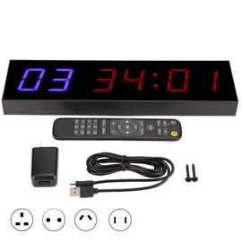 Fitness Timer Wall Clock Fitness Timer 12/24 Hour Clock Stopwatch Countdown Interval Timer 6-Bit 1.8 Inch LED Clock Training Timing with Remote Control AC110~240V (EU Plug)