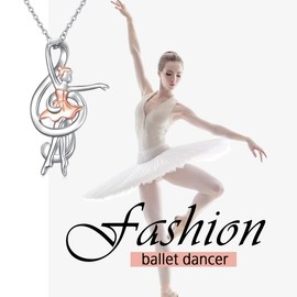 HOOHWE Sterling Silver Two Tone Treble Clef Music Note Necklace Women's Love Heart Ballet Necklace for Women Jewellery Gift for Music Dance Lovers, Sterling Silver