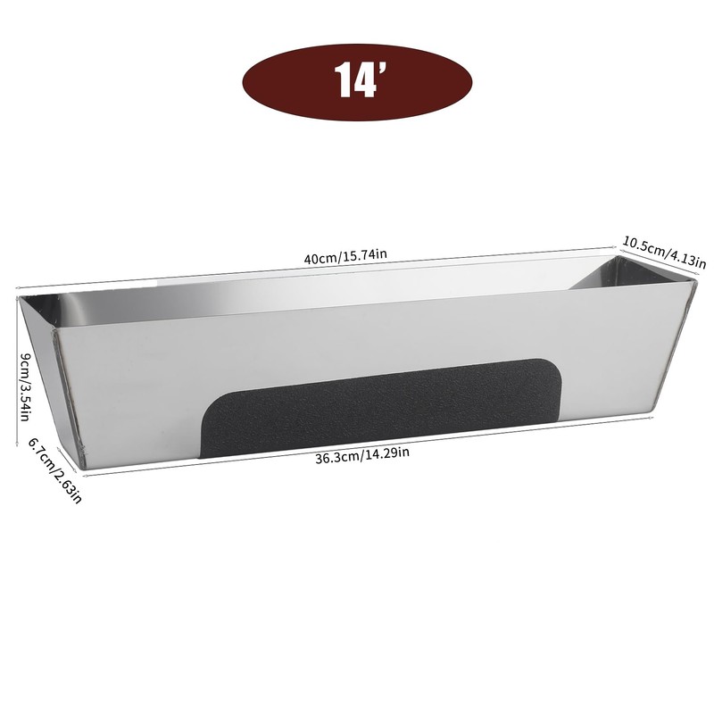 14" Stainless Steel Mud Pan,Anti-slip Base,Sheared Sides to Clean Knives,