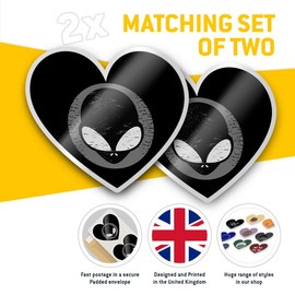 Awesome 2 x Heart Stickers 10 cm - BW - Cool Black & White Alien Aliens UFO Fun Decals for Laptops,Tablets,Luggage,Scrap Booking,Fridges #40388