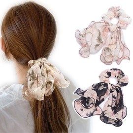 BIANHUAN Women's Scrunchie Hair Accessories, Ribbon, Lace, Hair Arrangement, Set of 2, Large