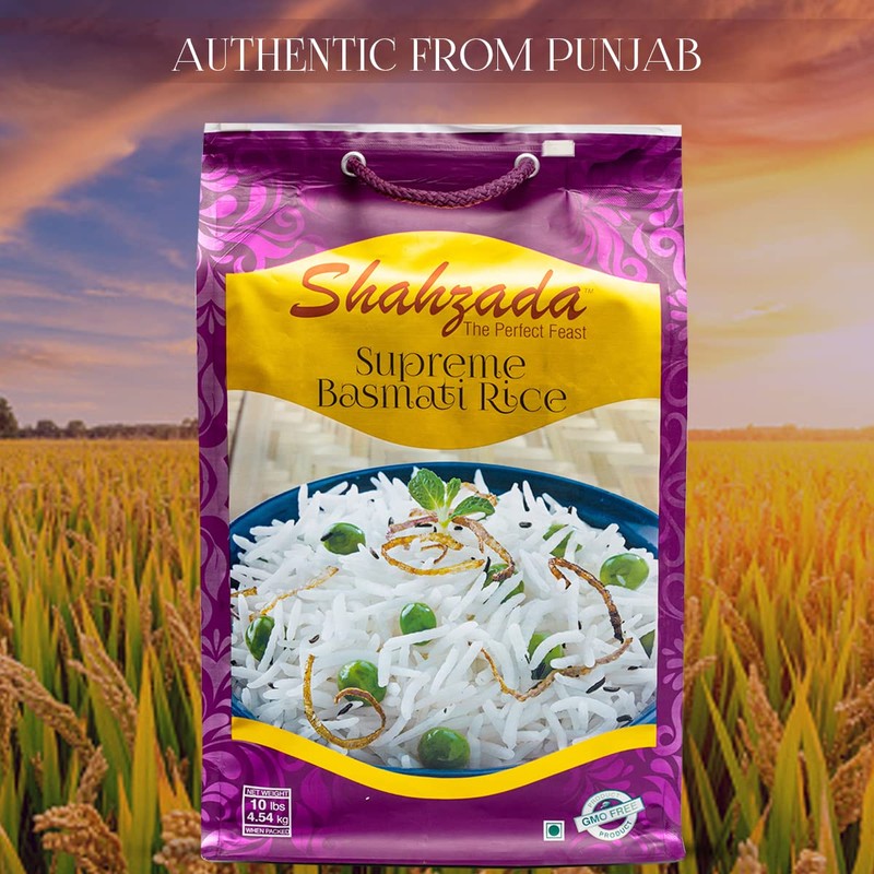Shahzada Supreme Basmati Rice 10 Lbs – Extra Long Grain,