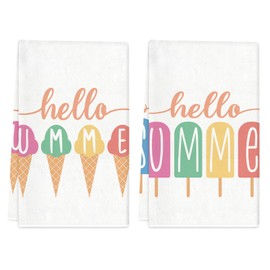 TAJWE Hello Summer Kitchen Towels 18x26 Inch Set of 2 Popsicle Ice Cream Dish Towels Farmhouse Seasonal Decorative Hand Rags for Kitchen Decoration