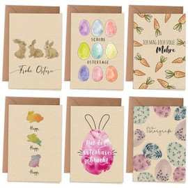 Papierdrachen Easter cards, 6 spring-like greeting cards as folding card including envelope for Easter time, greetings to the family, stylish design for Easter, motif watercolour, set 2.