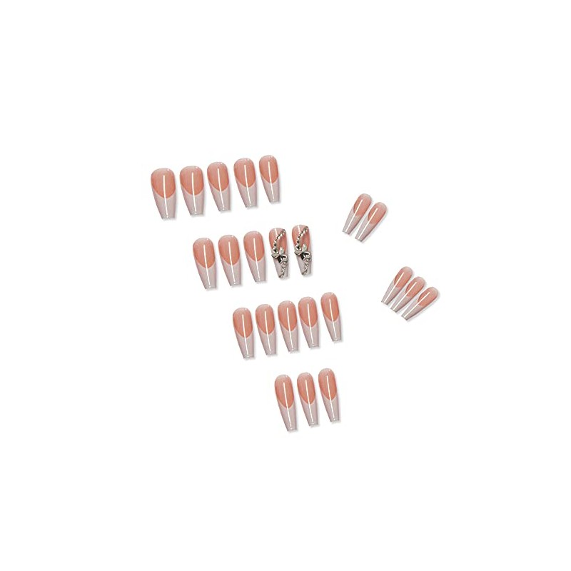 24 uñas postizas largas de acrílico para ballet, blanco francés,