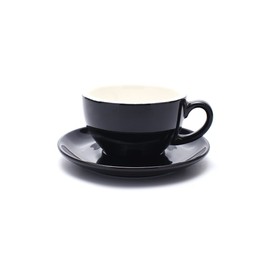 Coffeezone Taza de café y platillo gratis, capuchino pequeño y espresso doble, tazas de café de cerámica para cafetería y barista (negro brillante, 5 onzas)