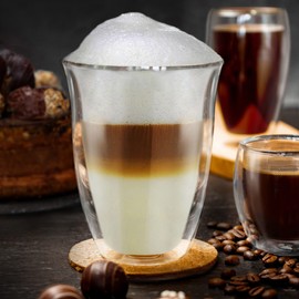 Creano Double Walled Coffee Glasses 400ml - Insulated Latte Macchiato Cups - Cappuccino, Tea - Handmade Heat Resistant XXL Mugs - 2 pcs (Pack of 1)