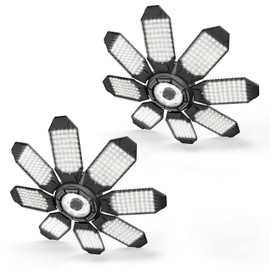 POLARPRA Garage Lights - 40000LM Super Bright Garage Lights Ceiling Led w/ 8 Deformable Panels Compatible for E26/E27 Screw in Socket Garage Lighting Bulb for Barn Basement Shops Attic - 2Pack