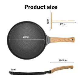 BOUFEIDA Crepe Pan, Crepe Pan 24 cm with Swiss Granite Non-Stick Coating, with Dough Distributor, PFOA-Free, Induction Compatible