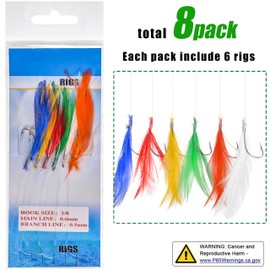 Fishing Bait Rigs 8 Pack Mackerel Feather Rig Fishing Lures Saltwater Freshwater Multicolor Fishing Bait Rigs with String Hook Lure Tackle Jig