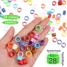 BOHUIZ 100 Pcs 8mm Birds Leg Rings, Colorful Readable Numbered Pigeons Quail Chick Identification Leg Bands Clip on Leg Rings for Baby Chick Bantam Finch Dove Small Birds