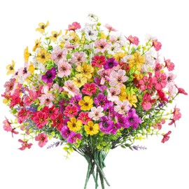 Artificial Fake Outdoor Plants Flowers for Outside Spring Summer Decoration, 12 Bundles Faux Silk Realistic UV Sun Resistant Colorful Mix Daisy Lavender for Porch Patio Window Box Yard Home Decor