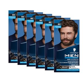 Schwarzkopf Men Perfect Beard Colouration 80 Natural Black/Brown Level 2 (6 x 30 ml), Beard Dye for Concealing Grey Hair for a Natural-Looking Result, Quick Application