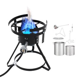 Red Mountain Valley Propane Gas Single Burner, Outdoor Camp Stove with 30Qt Pot and Timer, Seafood Boil, Outdoor Propane Stove for Home Brewing, Turkey Fry, Camping