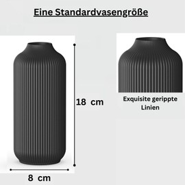 VZMIZA Ribbed Black Ceramic Vase, Decorative Flower Vase for Pampas Grass, Small Vase for Home Living Room, Black Vases Home Decor, Boho Vase, Table Dining Vase (Black, Medium)