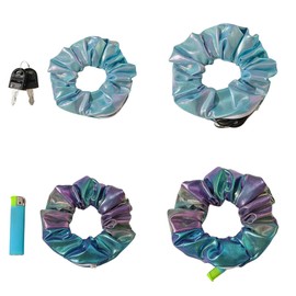 Stash Scrunchie with Hidden Zipper Pocket, Large Ponytail Holder, No Kink Strong Holder Hair, Shinny Metallic Stashy Scrunchies for Hair, Pack of Two 2