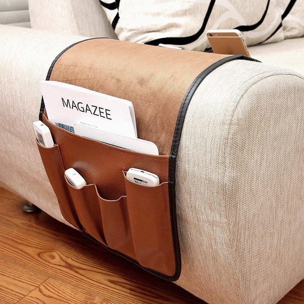 Arm Rest Organiser Bag Hanging Sofa Caddy Storage Bag TV Remote Control Holder Armchairs Couch Organiser Cell Phone Drink Foldable Pouch Chair Tidy Table Space Saver for Living Room