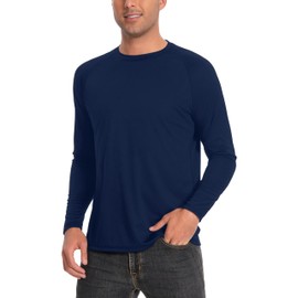 Runceptual Men's Sun Protection Shirts UPF 50+ UV Long Sleeve Rash Guard Shirts Lightweight Quick Dry for Fishing Swimming Running Hiking Navy Blue XL