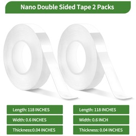 2 Pack Nano Double Sided Tape Heavy Duty Mounting Tape Sticky Walls ,Duty Multipurpose Mounting Transparent Tape for Paste Items, Traceless Gel Adhesive for Carpets,Posters,,Home and Office Decor